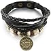 INBLUE Men,Women's Alloy Genuine Leather Bracelet Bangle Cuff Black Gold Tone Pisces Horoscope Zodiac Bead Adjustable