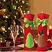 3PCS Wine Ornaments - Christmas Wine Bottle Decor set - Santa Claus Deer Bottle Cover Clothes - Christmas Tree Bows with a Merry Christmas Gift Bags - Kitchen Decoration for New Year Xmas Dinner Party