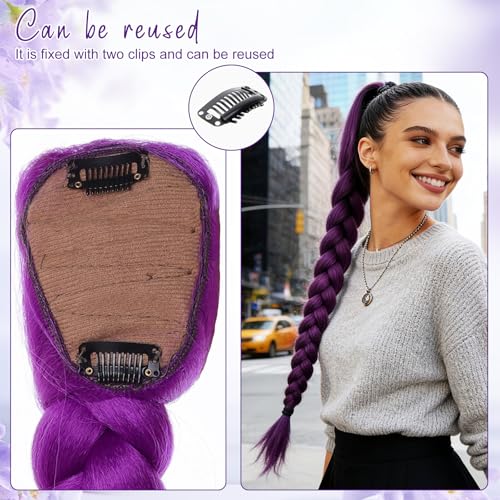 Omnikryp Purple Wig Anime Cosplay Wig 62cm Synthetic Hair Braiding Hair Lilac with Hidden Clip for Halloween Cosplay Accessories