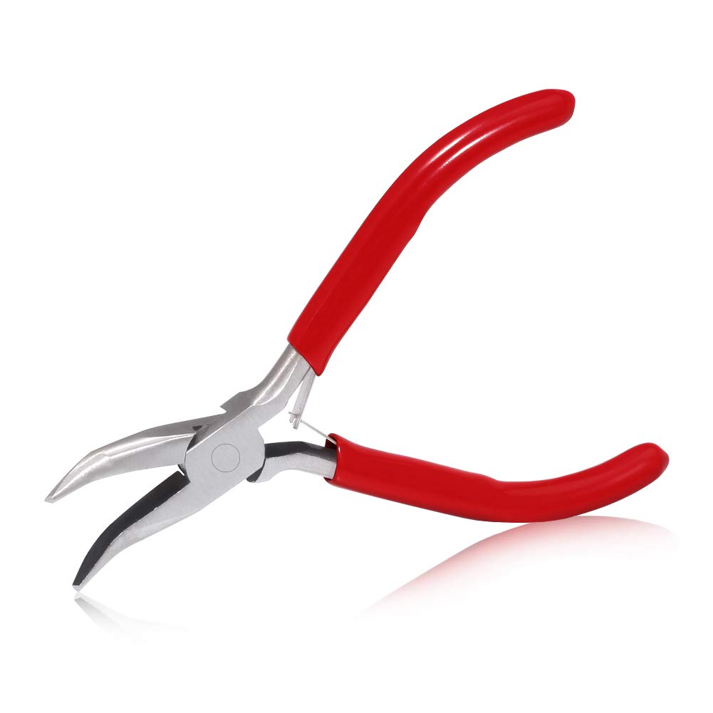 SPEEDWOX Mini Bent Nose Pliers for Jewelry Making 5 Inches Smooth Jaws Small Jewelry Tools Chain Nose Pliers Precision Fine Pliers Professional Beading Tool Hobby Craft