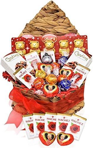 LINDT Valentine Day Chocolate Variety Basket in Heart Shaped Pack