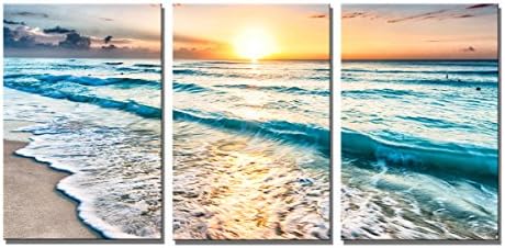 Yin Art- 3 Panels Beach Canvas Prints Sunset Wall Art Paintings Hazy Seascape Artwork 40x60cm