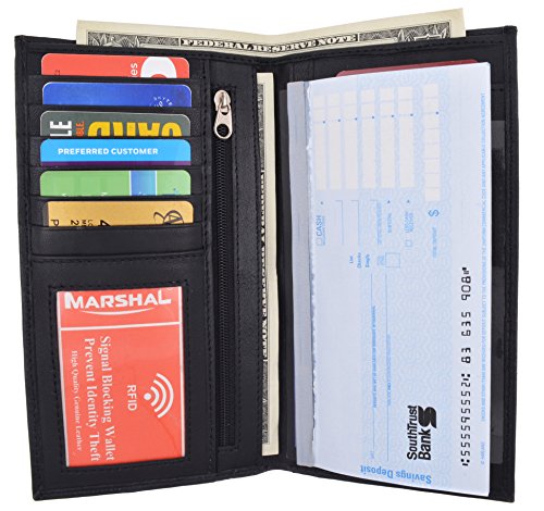 Genuine Leather Checkbook Cover For Men & Women - Checkbook Covers with Card Holder Wallet RFID Blockingrf (Black)