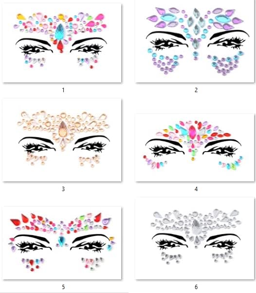FACEGEM LONDON 6 PCS Adhesive Face Gems Jewel Tattoo Sticker Festival Rave