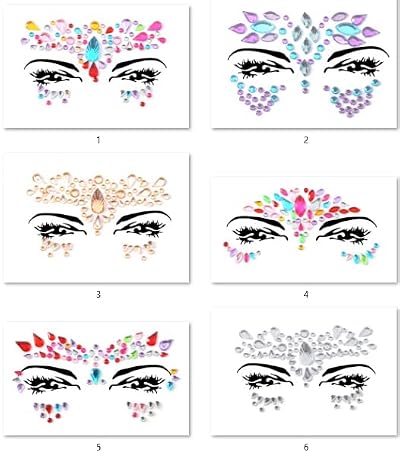 FACEGEM LONDON 6 PCS Adhesive Face Gems Jewel Tattoo Sticker Festival Rave