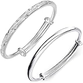Eyixvan 2 Pack Silver Plated Bangle Bracelets for Women, Stackable Adjustable Classical Bangle Set for Women, Jewelry Gift for Valentines Day, Anniversary, Mothers Day,Birthday,Christmas Gift for Her