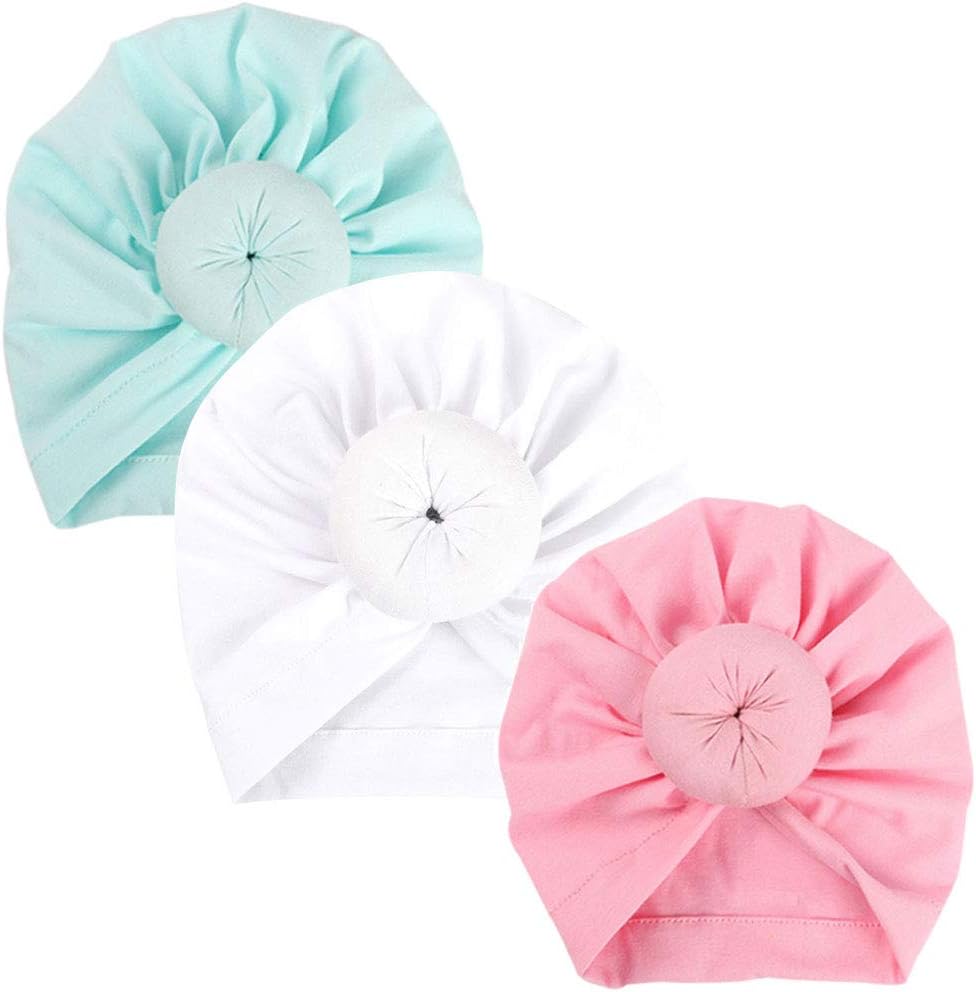 EMPHY 3Pcs Baby Turban Knot Infant Headbands Bohemian Head Wrap for 1-6 Months