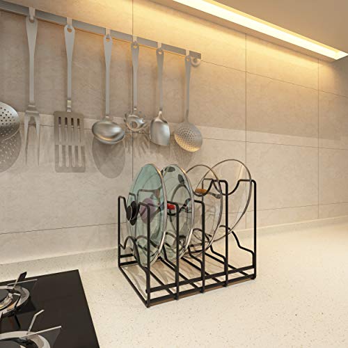 ZESPROKA Pots & Pans Holder (5 Tier) Pan Rack Organizer for Kitchen Counter Cabinet & Pantry - Heavy-Duty Iron Construction -Standing Pot & Pan, 11.81" x 8" x 9.84", Black - Thumbnail 5