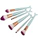 Coshine 6pcs/set Blue Mermaid Nylon Hair Makeup Brush Set, for Foundation, Eyeshadow, Blush, Cream, Concealer, Loose Powder