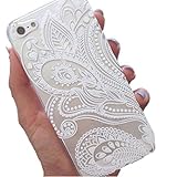 iPhone 5S Case, Wendy's StoresTM Clear Plastic Case Cover for Apple Iphone 5 5S 5G (Henna White Floral Paisley Flower Mandala)