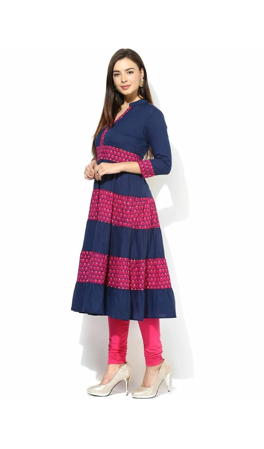 anjushree choice women's blue cotton anarkali kurti