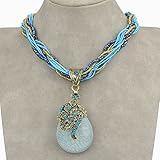 VTG Gold Tone Sky Blue Drop Resin Glass Chain Bib Necklace Pendant