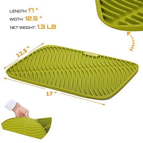 Silicone Drying Mat | MACONEE Dish Drying Mat For Kitchen, Thick Counter Mat With Deep Grooves, Dry Faster & Easy Letting The Water Out, Extra Thickness, Green
