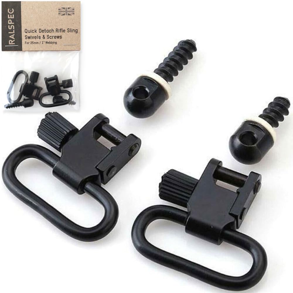 RALSPEC 1" 25mm Quick Release Rifle Sling Swivels Mounts & Wood Screws Studs for Air Rifle & Gun Strap