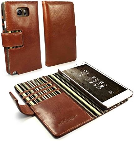Alston Craig I7_46 Gentlemen's Traditional Vintage Genuine Leather Folio Wallet Case Cover for Galaxy Note 8 - Brown