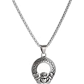 TURTLEDOVE Celtic Claddagh Pendant Necklace, Stainless Steel Love Knot Pendant, Traditional Irish Design Jewelry for Love