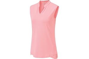 BGOWATU Women's Golf Polo T-Shirts Sleeveless V Neck Collarless Tennis Shirts UV Protection Quick Dry Lightweight