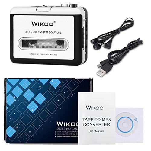 Cassette Tape to MP3 Converter,Wikoo USB Cassette Converter Portable Cassette Player,Compatible with Laptops and PC,Convert Tape Cassettes to MP3 Format