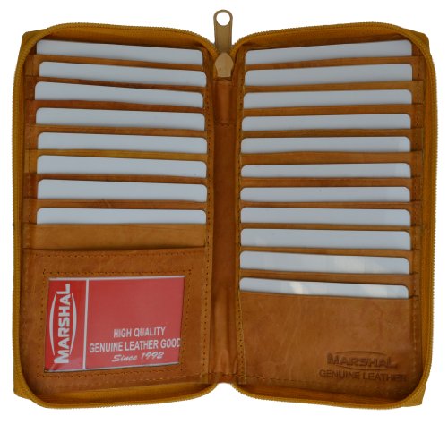 Marshal Wallet Mens Leather Zippered Credit Card Case (Tan)