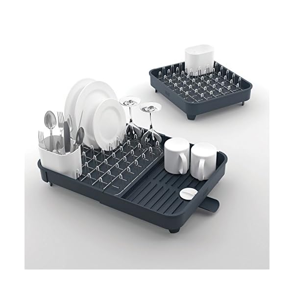 Joseph-Joseph-Extend-Expandable-Dish-Rack-Grey-Metal Joseph Joseph Extend Expandable Dish Drainer Rack with Removable Cutlery Holder Swivel Draining Spout - Grey