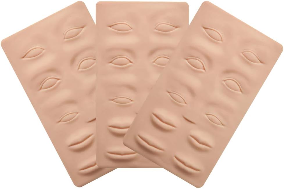 Tattoo Skin Practice 3pcs 3D Microblading Practice Skin For Eyebrows And Lips ermanent Makeup Brow And Lips Silicone Skin Tattoo Training by Micro-Blading And Needling,Fake Skin Sheets For Beginners