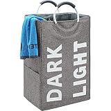 HOMEST Double Laundry Hamper with Handle, Self-Standing Modern Laundry Basket for Dorm Room, Grey