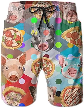 Langfujing Pigs And Pizza Men's Quick Dry Swim Trunks Beach Shorts