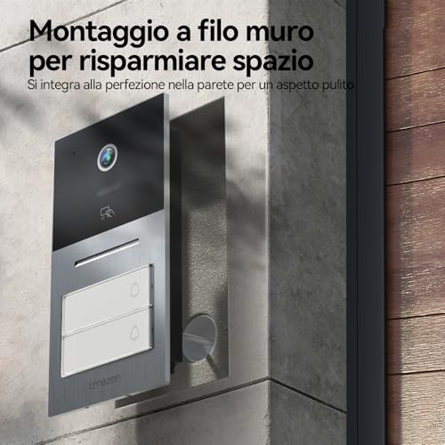 TMEZON Y70 Smart 2-Wire Video Intercom, Two Monitors and External Doorbell with Camera, APP/RFID Unlock Card, Detect Intelligent Human Movement, Two-Family