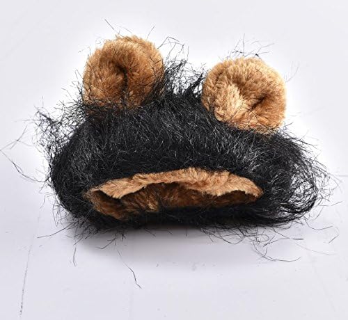 MagicMen Pet Costume Lion Mane Wig for Cat Christmas Xmas Santa Halloween Clothes Festival Fancy Dress up with Ears (lion) (black)