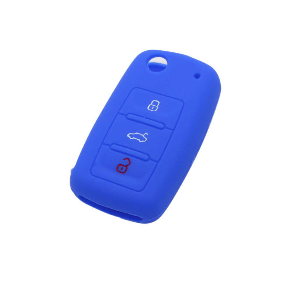 BROVACS Silicone Cover Protector Case Holder Skin Jacket Compatible with VOLKSWAGEN PASSAT SEAT SKODA 3 Button Flip Remote Key Fob CV9800 Deep Blue