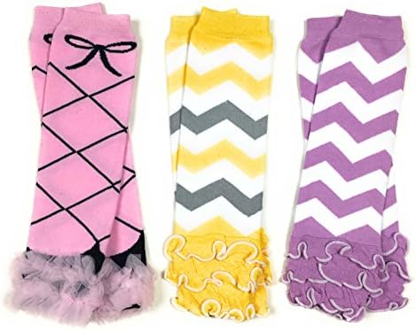Baby Girl 3 Pack of Baby and Toddler Leg Warmers- Yell/grey, Purple, Ballarina