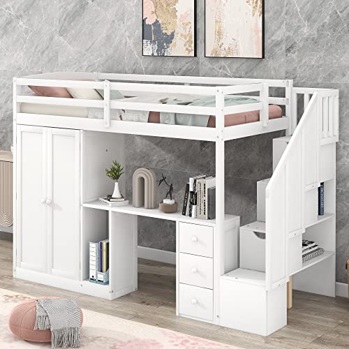 BIADNBZ Versatile Twin Size Loft Bed with Wardrobe and Cabinet in 1 ...