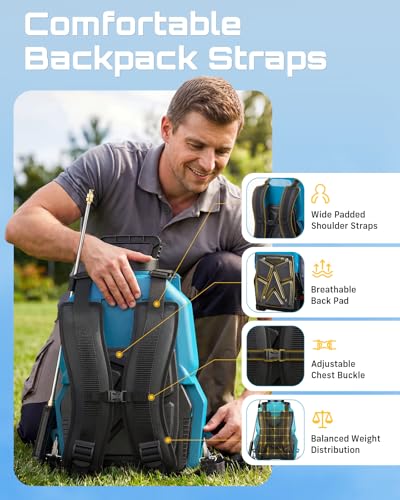 SEESII Backpack Sprayer Battery Powered, Leak-Proof 5-Gallon, Dual Battery Electric Sprayer with Telescopic Brass Wand & 7 Nozzles, 100 PSI Adjustable Pressure for Weed Lawn Garden Pest Control