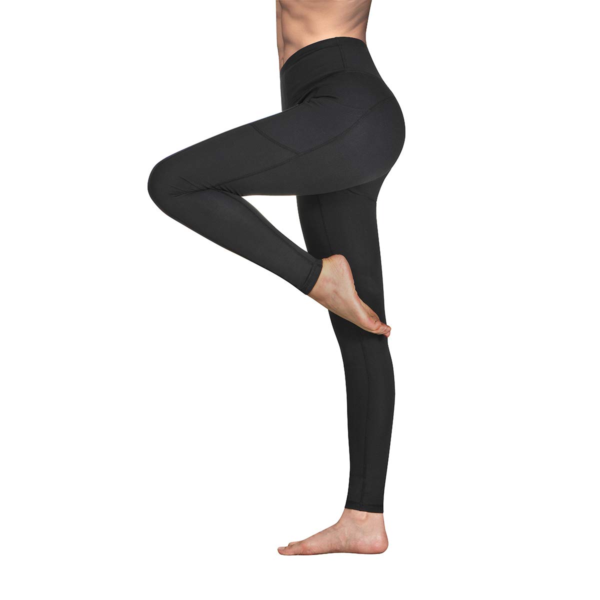 Occffy High Waist Yoga Pants for Women with Pockets Tummy Control Leggings Workout Running Tights DS166 (Black, Large)