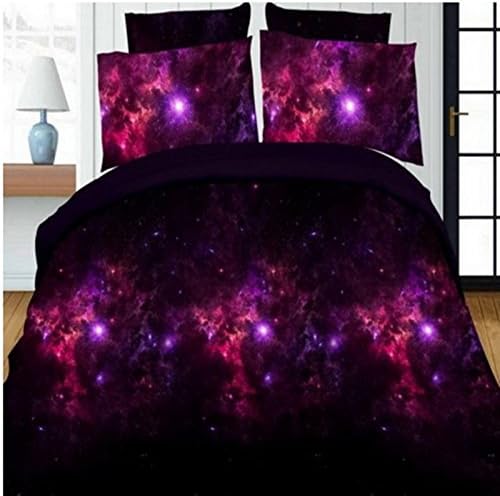 Smartbize 3D Printed Bed Set FULL/QUEEN Size Duvet Cover Set Galaxy Sky Cosmos Night (4, Fuschia)