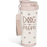 SANDJEST Dog Mom Tumbler - Stainless Steel 2-in-1 Lid Coffee Tumbler 18 oz, Insulated Travel Mug Gift for Dog Lovers Women Girls Mother, Birthday Christmas Mother's Day
