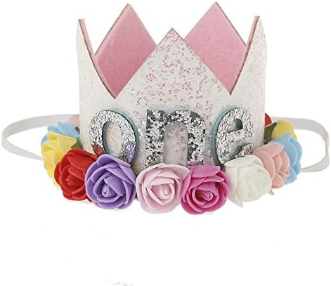 Birthday Crown Baby Girl Flower Tiara Headband Birthday Party Hairband (Colorful ONE)