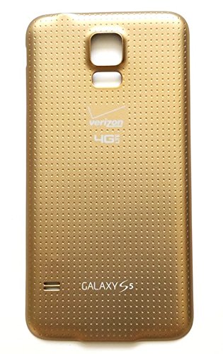 OEM Gold Color Battery Door Back Cover with Waterproof Rubber Seal Gasket Replacement for Samsung Galaxy S5 SM-G900V with Verizon Logo