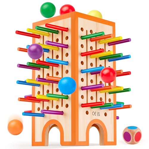 Montessori Game, Children's Games 3, 4, 5, 6 Years, Wooden Board Game with 42 Sticks and 12 Balls, Educational Toy for 3 Years, Fine Motor Skills Games, Family and Travel Games, Gift for Boys and