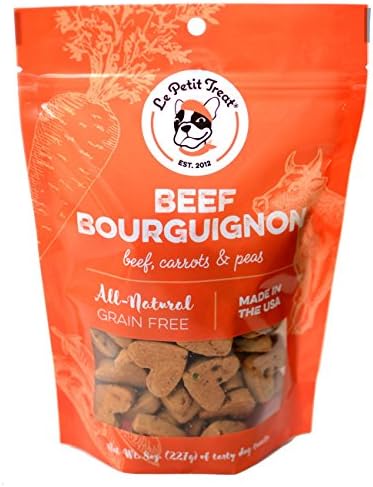 Le Petit Treat All-Natural Dog Treats - Made in USA Grain Free with Human Grade Ingredients - Soy &amp; Corn Free for Skin, Teeth &amp; Digestive Health - 8oz. Bag (Beef Bourguignon)