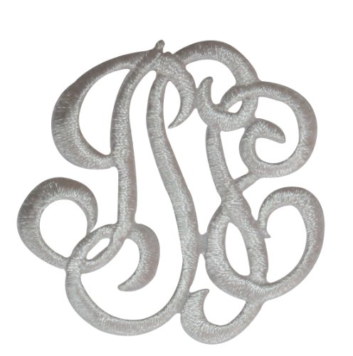 ID #7285 Fancy Silver Unknown Script Logo Iron On Embroidered Patch Applique