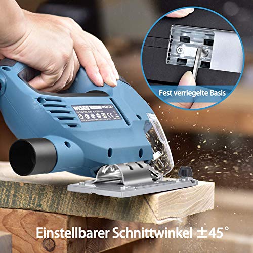 Stichsäge 850W, Elektro Stichsäge & LED, 4-Stufen-Pendelung, 3000SPM, 6-Geschwindigkeitsvorwahl, Schnittwinkel ± 45 ° mit 10 Blättern, Fußplatte aus Aluminium, Motor aus Kupfer WESCO WS3772