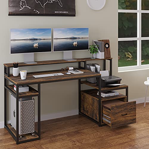 Sedeta Home Office Desk with File Drawer, 66'' Large Computer Desk with