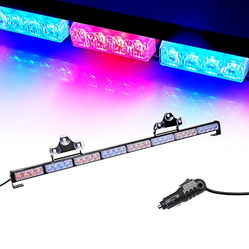 V-SEK LED Hazard Emergency Warning Tow Traffic Advisor Flash Strobe Light Bar with Cigar Lighter and Suction Cups (35.5", Red/Blue)