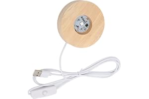 Dioche Glulam WooLED Light Base - USB Interface Oak Wood Material 8cm Round Display Lamp for Home Decorative Use (Colorful Ba