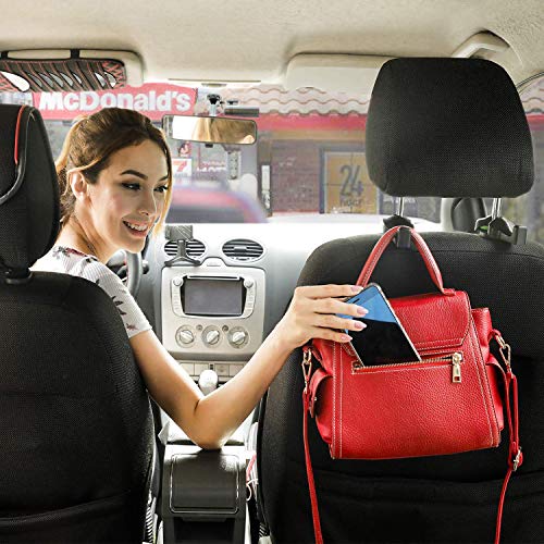 EldHus Black OfsPower 4-Pack, Back Seat Headrest Hook Vehicle Car Storage Organization for Purse Grocery Shopping Bags
