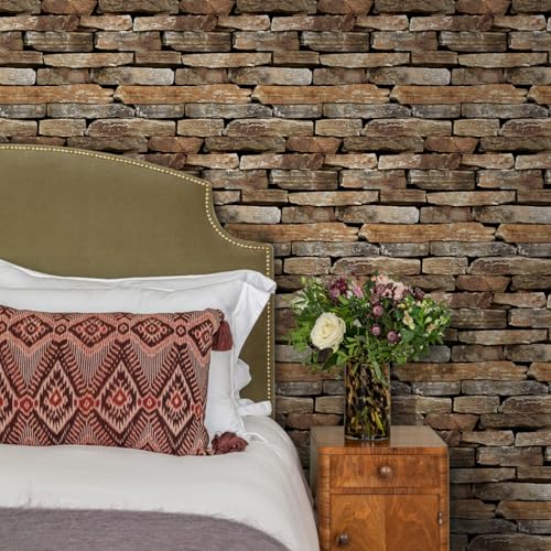 Commomy 10pcs Faux Stone 3D Wall Panels - 11.8" x 11.8"Self Adhesive Wall Tiles Lightweight Thin PVC Brick Stone Wallpaper for Interior Kitchen,Bedroom,Living Room,Fireplace