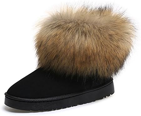 Women's Fox Fur and Short Boots(Black_8 B(M) US)