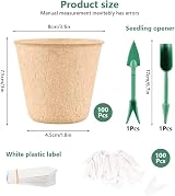 Lotvic 100x 8cm Biodegradable Seed Pots & Labels, Widger Dibber Set view 2