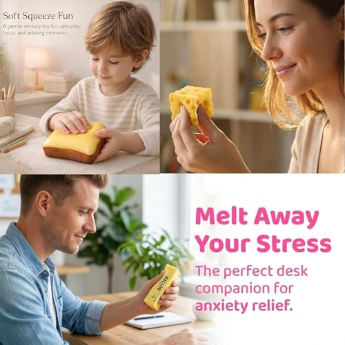 SLEEPHEAD®3-Pack Food Squishies Set - Slow Rising Squishy Toys, Cheese & Bread Butter Squishy, Sensory Stress Relief Squeeze Toys, Cute Desk Fidget Toy Gift